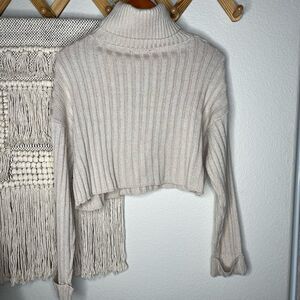 Forever 21 Tan Ribbed Crop Turtleneck Sweater